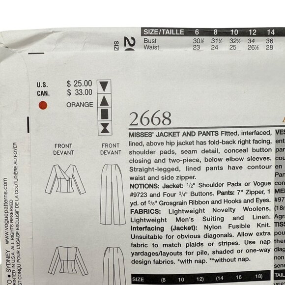 Vogue Wardrobe 2768 2770 2725 Sewing Patterns Jacket Top Skirt Pants Sizes 8-16 - Picture 10 of 10